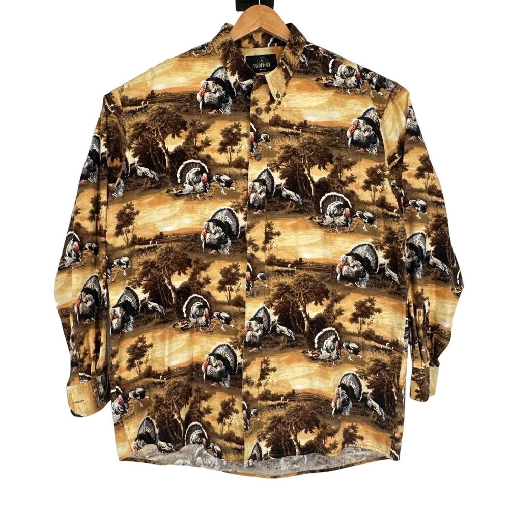 Redhead Mens XLT Long Sleeve Button Up Shirt Collar Tan Yellow Turkeys Hunting